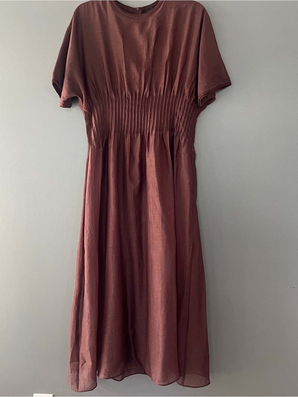 Zara Chestnut Brown Smocked-Waist Midi Dress - Picture 4 of 9